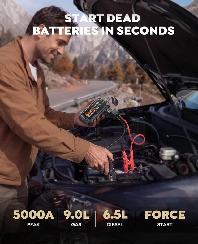 Alt view image 2 of 7 - Car Battery Jumper Starter Portable 5000A, Portable Car Jump Starter up to 10L Gas or 8L Diesel Engine, Jump Box, Jumper Cables for Car Battery, Magnetic Build, 2000LM Flashlight, Power Bank