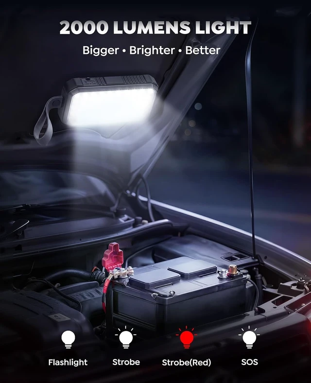 Alt view image 3 of 7 - Car Battery Jumper Starter Portable 5000A, Portable Car Jump Starter up to 10L Gas or 8L Diesel Engine, Jump Box, Jumper Cables for Car Battery, Magnetic Build, 2000LM Flashlight, Power Bank