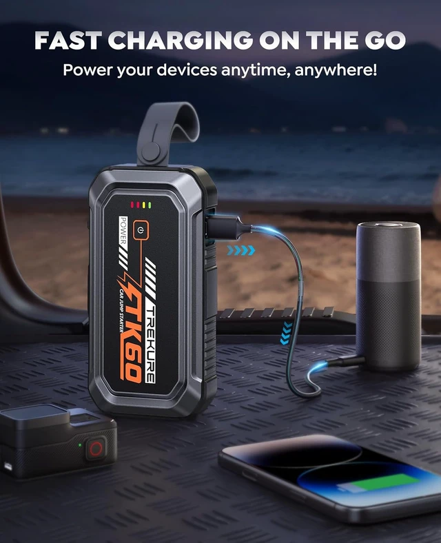 Alt view image 4 of 7 - Car Battery Jumper Starter Portable 5000A, Portable Car Jump Starter up to 10L Gas or 8L Diesel Engine, Jump Box, Jumper Cables for Car Battery, Magnetic Build, 2000LM Flashlight, Power Bank