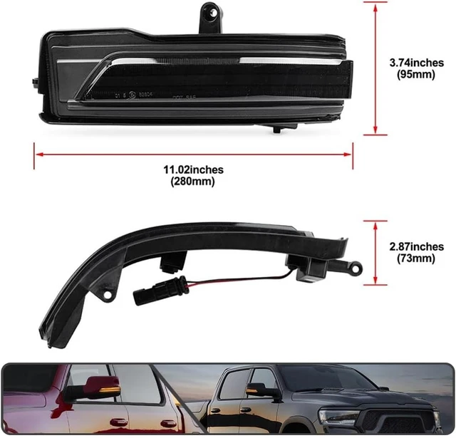 Alt view image 7 of 7 - Amber Sequential LED Side Mirror Marker Lights for Dodge Ram 1500 2019-2024
