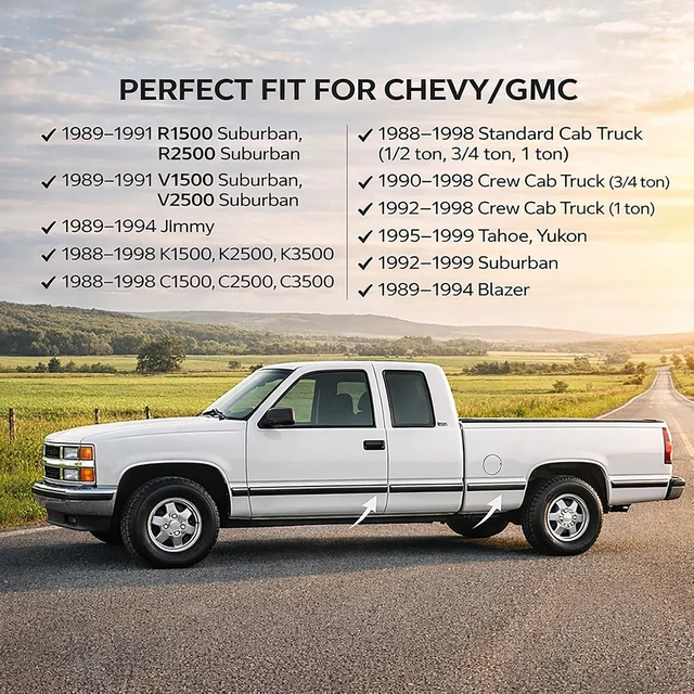 Alt view image 2 of 7 - Chrome Body Side Molding Replacement Automotive Trim Kit : 2.5" Tape-On Molding for 1988-1998 Chevy Tahoe Suburban Silverado GMC Yukon Blazer
