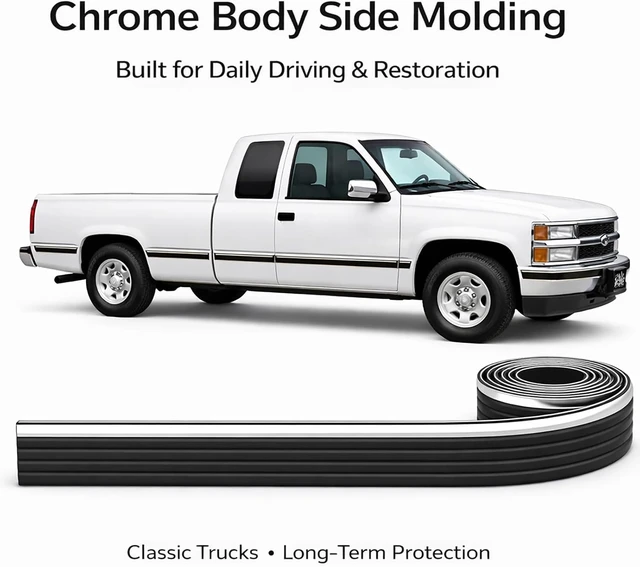 Alt view image 7 of 7 - Chrome Body Side Molding Replacement Automotive Trim Kit : 2.5" Tape-On Molding for 1988-1998 Chevy Tahoe Suburban Silverado GMC Yukon Blazer