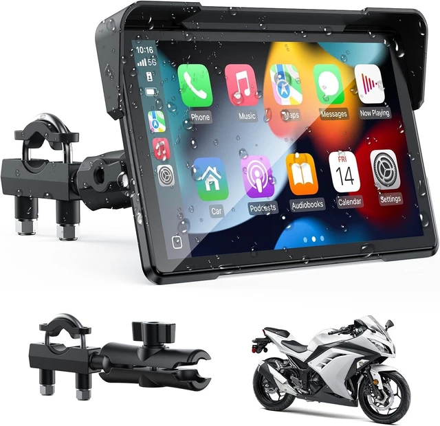 Main image of 7" Wireless Motorcycle CarPlay Screen, IP67 Waterproof Touchscreen,GPS Navigation System,Anti-Glare for Daylight, Voice Control, Dual Bluetooth, Suitable for Harley, Kawasaki, Yamaha, etc.