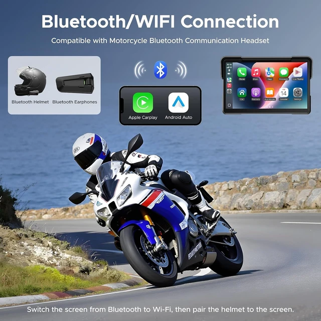 Alt view image 3 of 7 - 7" Wireless Motorcycle CarPlay Screen, IP67 Waterproof Touchscreen,GPS Navigation System,Anti-Glare for Daylight, Voice Control, Dual Bluetooth, Suitable for Harley, Kawasaki, Yamaha, etc.