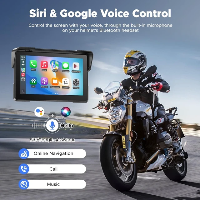 Alt view image 7 of 7 - 7" Wireless Motorcycle CarPlay Screen, IP67 Waterproof Touchscreen,GPS Navigation System,Anti-Glare for Daylight, Voice Control, Dual Bluetooth, Suitable for Harley, Kawasaki, Yamaha, etc.