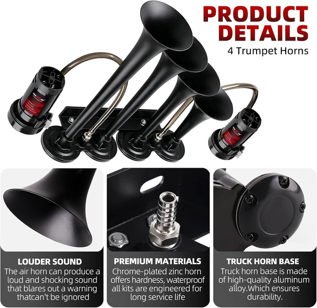 Alt view image 3 of 6 - 12V Train Air Horn for Truck With 2 Compressors/4 MetalTrumpets