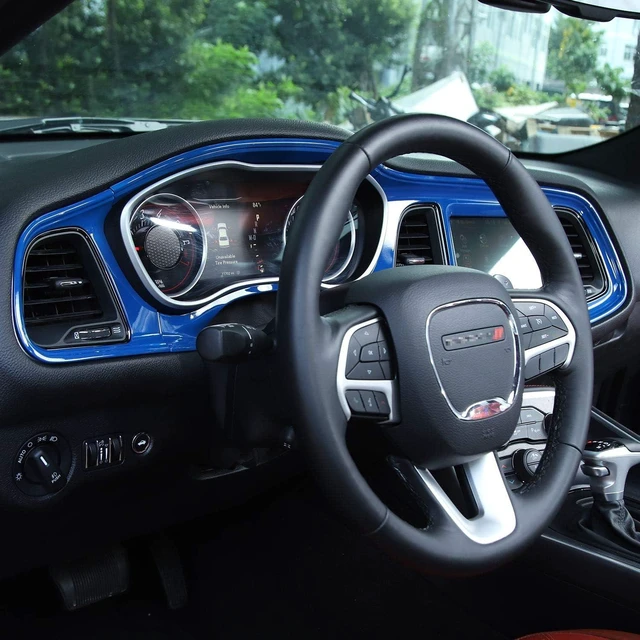 Alt view image 3 of 6 - for Challenger Center Consoles Dash Board Dashboard Instrument Protecter Cover Trim Garnish for 2015-2026+ Dodge Challenger Interior Accessories ABS Blue, 4pcs