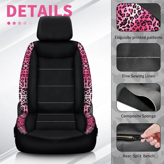 Alt view image 3 of 7 - 23 Pcs Car Seat Cover Full Set for Women,Universal Car Seat Cover, Print Printing Car Steering Wheel Cover Center Console Armrest,Sunglass Holder Accessories Full SUV (Pink Leopard Print)