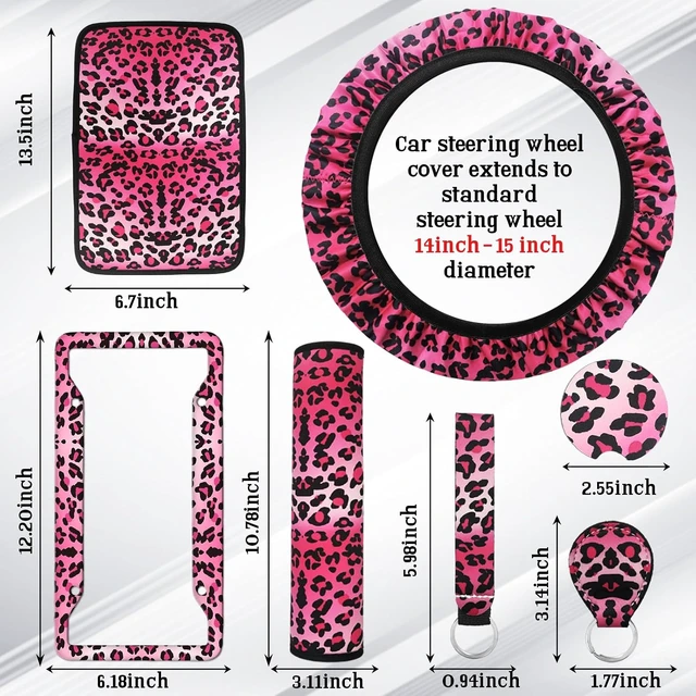 Alt view image 2 of 7 - 23 Pcs Car Seat Cover Full Set for Women,Universal Car Seat Cover, Print Printing Car Steering Wheel Cover Center Console Armrest,Sunglass Holder Accessories Full SUV (Pink Leopard Print)