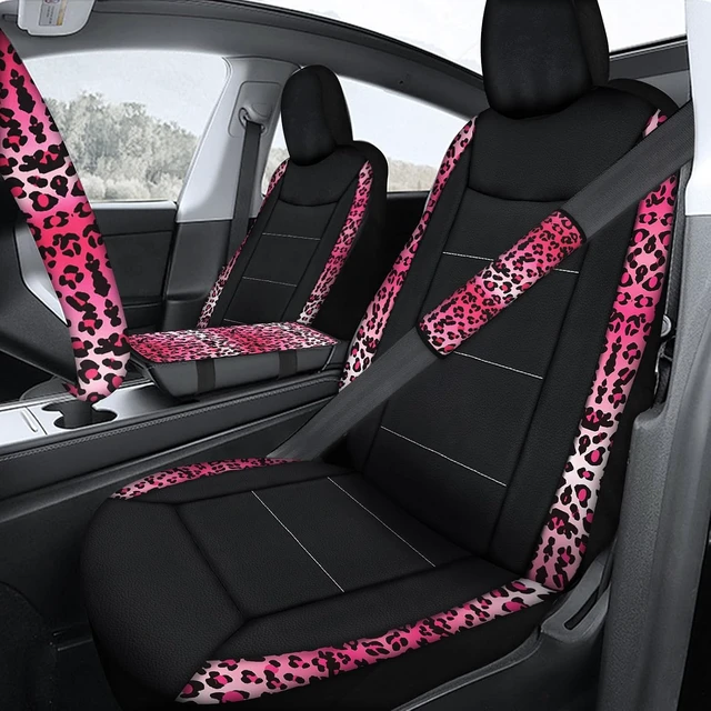 Alt view image 6 of 7 - 23 Pcs Car Seat Cover Full Set for Women,Universal Car Seat Cover, Print Printing Car Steering Wheel Cover Center Console Armrest,Sunglass Holder Accessories Full SUV (Pink Leopard Print)