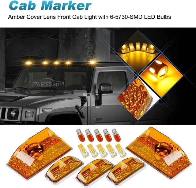 Alt view image 2 of 7 - Replacement for Hummer H2 Cab Roof Lights Housing 2003-2009 and Hummer H2 SUT Cab Roof Top Clearance Marker LED Light Lamps 2005-2009 Front Rear w/T10 194 168 W5W Led Bulbs(5Amber+5Red)