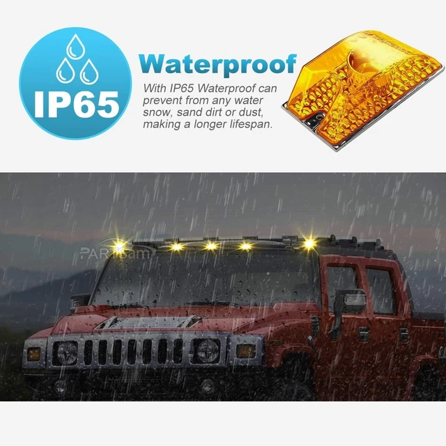 Alt view image 4 of 7 - Replacement for Hummer H2 Cab Roof Lights Housing 2003-2009 and Hummer H2 SUT Cab Roof Top Clearance Marker LED Light Lamps 2005-2009 Front Rear w/T10 194 168 W5W Led Bulbs(5Amber+5Red)