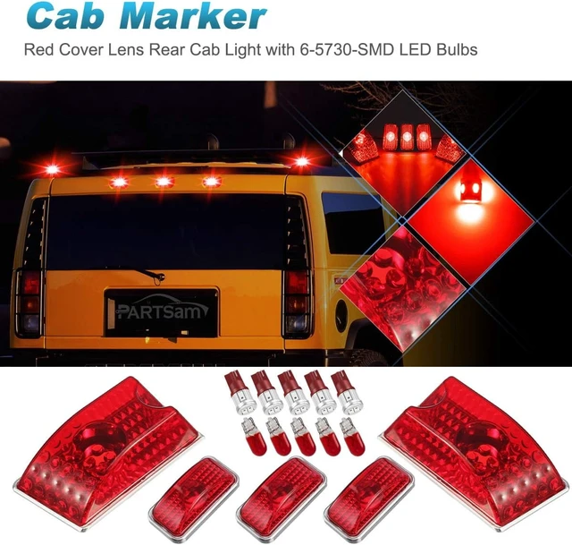 Alt view image 3 of 7 - Replacement for Hummer H2 Cab Roof Lights Housing 2003-2009 and Hummer H2 SUT Cab Roof Top Clearance Marker LED Light Lamps 2005-2009 Front Rear w/T10 194 168 W5W Led Bulbs(5Amber+5Red)