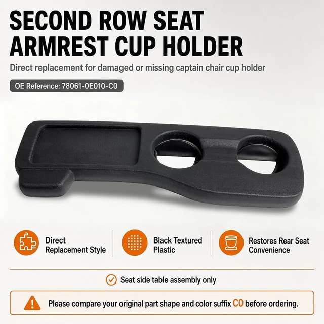 Alt view image 2 of 7 - Seat Armrest Cup Holder Compatible with Toyota Highlander 2014-2019 Second Row Captains Chairs, Seat Side Table Assembly Replaces 78061-0E010-C0, Black