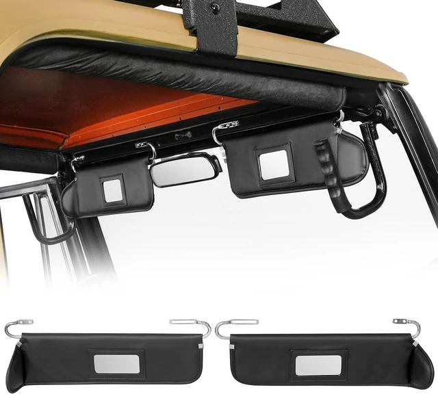 Main image of Sun Visor Driver & Passenger Side Kit for 1972-1995 Jeep CJ-5 CJ-6 CJ-7 CJ-8 Wrangler YJ, Left & Right Replacement Sunvisors Adjustable Rotation with Built-in Mirrors - Pack of 2