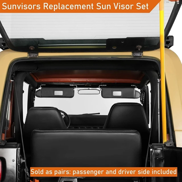 Alt view image 2 of 7 - Sun Visor Driver & Passenger Side Kit for 1972-1995 Jeep CJ-5 CJ-6 CJ-7 CJ-8 Wrangler YJ, Left & Right Replacement Sunvisors Adjustable Rotation with Built-in Mirrors - Pack of 2