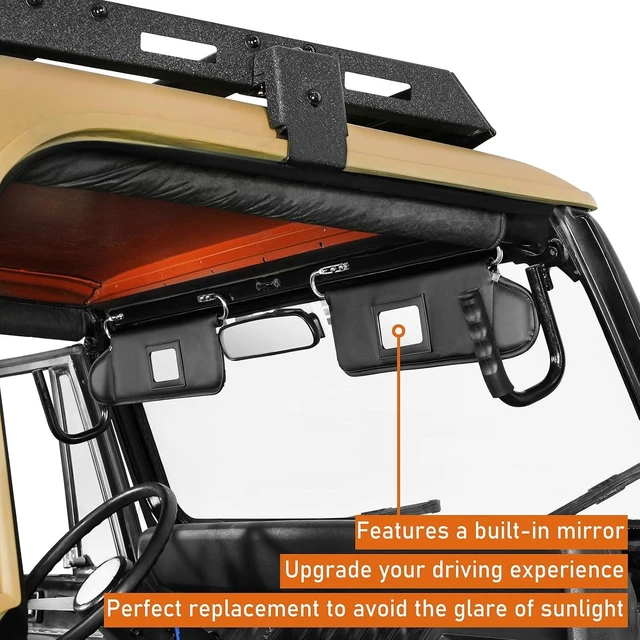 Alt view image 3 of 7 - Sun Visor Driver & Passenger Side Kit for 1972-1995 Jeep CJ-5 CJ-6 CJ-7 CJ-8 Wrangler YJ, Left & Right Replacement Sunvisors Adjustable Rotation with Built-in Mirrors - Pack of 2