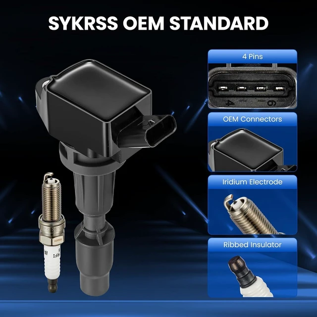 Alt view image 3 of 7 - 4 Ignition Coils UF764 + 4 Spark Plugs 93175 for Hyundai Kia Genesis