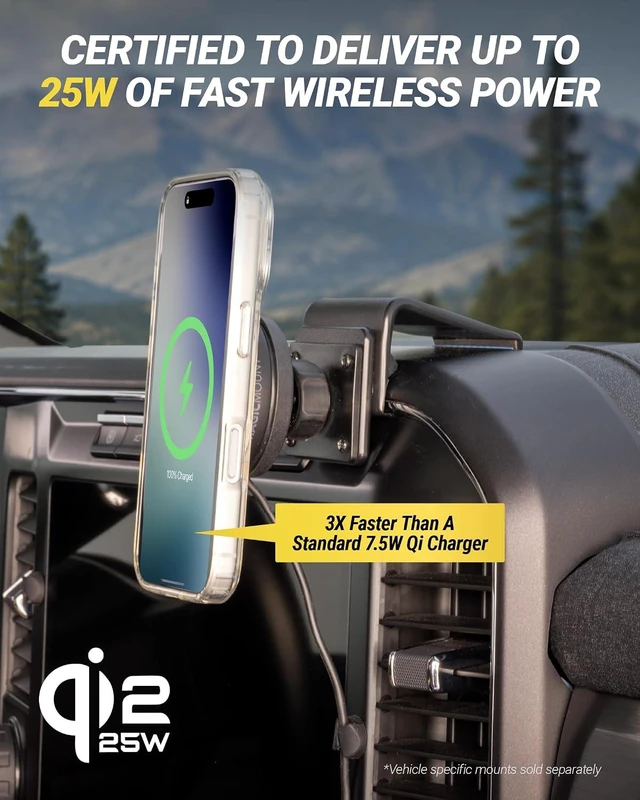Alt view image 2 of 7 - MagicMount Elite Qi2 Wireless MagSafe Car Mount Charger, 25W Magnetic Cell Phone Holder for Car with AMPS Mounting Plate and 3M Adhesive Dashboard Adapter Compatible with iPhone,