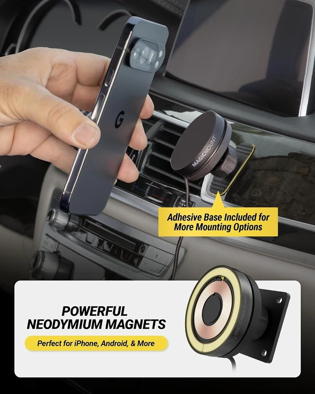 Alt view image 3 of 7 - MagicMount Elite Qi2 Wireless MagSafe Car Mount Charger, 25W Magnetic Cell Phone Holder for Car with AMPS Mounting Plate and 3M Adhesive Dashboard Adapter Compatible with iPhone,
