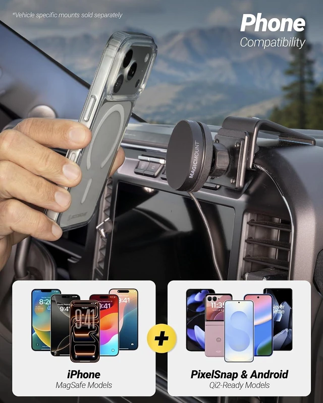 Alt view image 6 of 7 - MagicMount Elite Qi2 Wireless MagSafe Car Mount Charger, 25W Magnetic Cell Phone Holder for Car with AMPS Mounting Plate and 3M Adhesive Dashboard Adapter Compatible with iPhone,