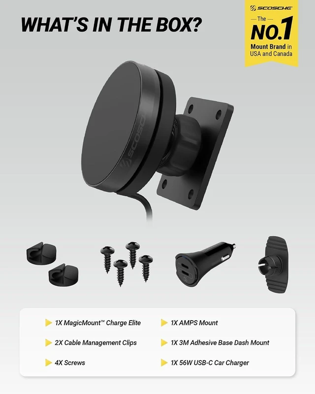 Alt view image 7 of 7 - MagicMount Elite Qi2 Wireless MagSafe Car Mount Charger, 25W Magnetic Cell Phone Holder for Car with AMPS Mounting Plate and 3M Adhesive Dashboard Adapter Compatible with iPhone,