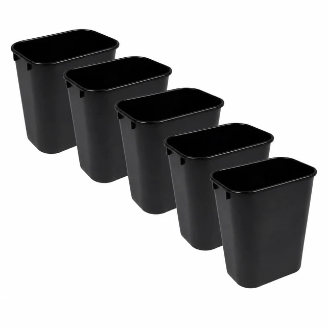 Main image of 3.5 Gallon Black Wastebasket Under Desk Plastic Trash Can | 5 PACK
