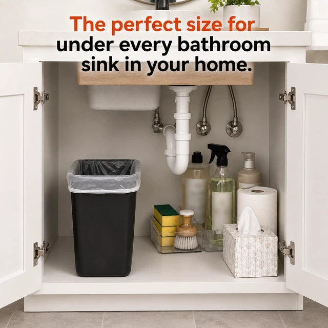 Alt view image 3 of 7 - 3.5 Gallon Black Wastebasket Under Desk Plastic Trash Can | 5 PACK