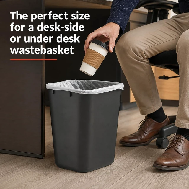 Alt view image 4 of 7 - 3.5 Gallon Black Wastebasket Under Desk Plastic Trash Can | 5 PACK