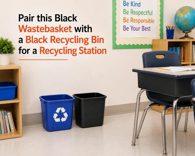 Alt view image 7 of 7 - 3.5 Gallon Black Wastebasket Under Desk Plastic Trash Can | 5 PACK