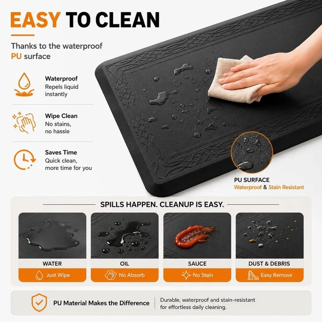 Alt view image 5 of 7 - 24 x 60 Inch Extra Support Anti Fatigue Comfort Kitchen Mat, Waterproof Long Kitchen Runner, Non-Slip Standing Desk Mat, Commercial Pads for Offices, Home, Garages (Bordeaux Black, 24'' x 60'')