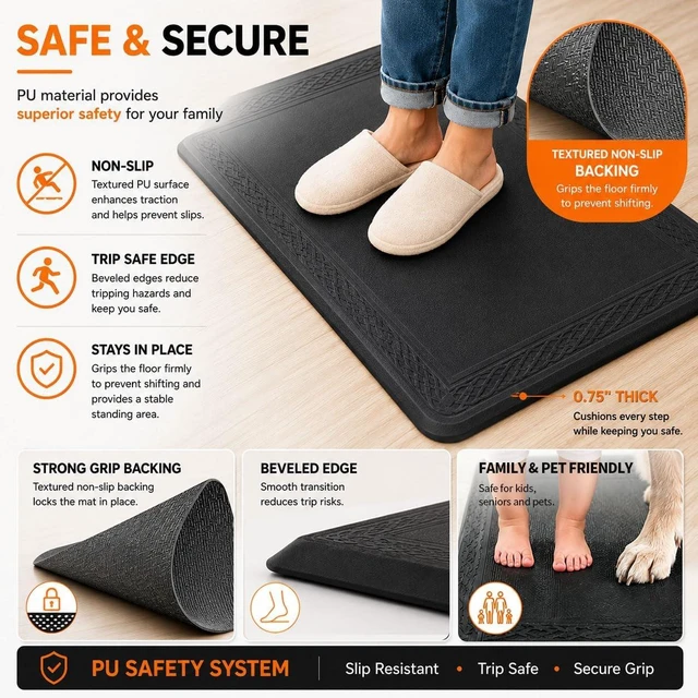 Alt view image 6 of 7 - 24 x 60 Inch Extra Support Anti Fatigue Comfort Kitchen Mat, Waterproof Long Kitchen Runner, Non-Slip Standing Desk Mat, Commercial Pads for Offices, Home, Garages (Bordeaux Black, 24'' x 60'')