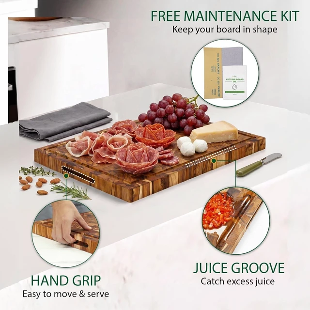 Alt view image 2 of 6 - Teak Wood End Grain Cutting Board (18x14x1.5", M)