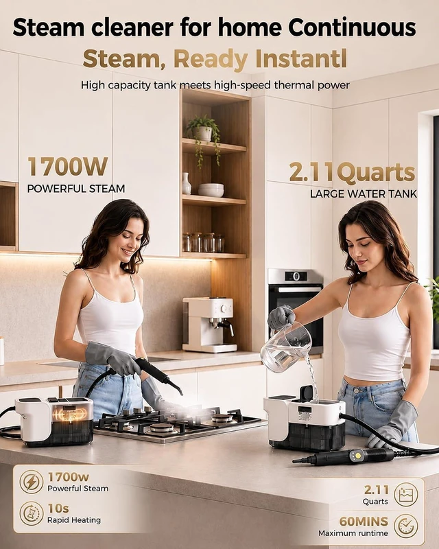 Alt view image 3 of 7 - Steam Cleaner, 3 Level Adjustable Handle with 18 Accessories, White