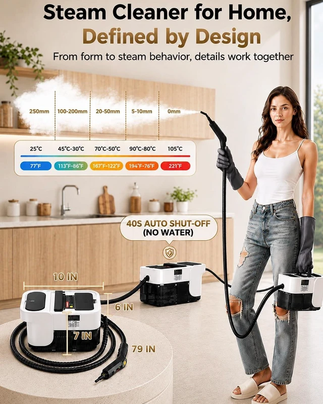 Alt view image 4 of 7 - Steam Cleaner, 3 Level Adjustable Handle with 18 Accessories, White