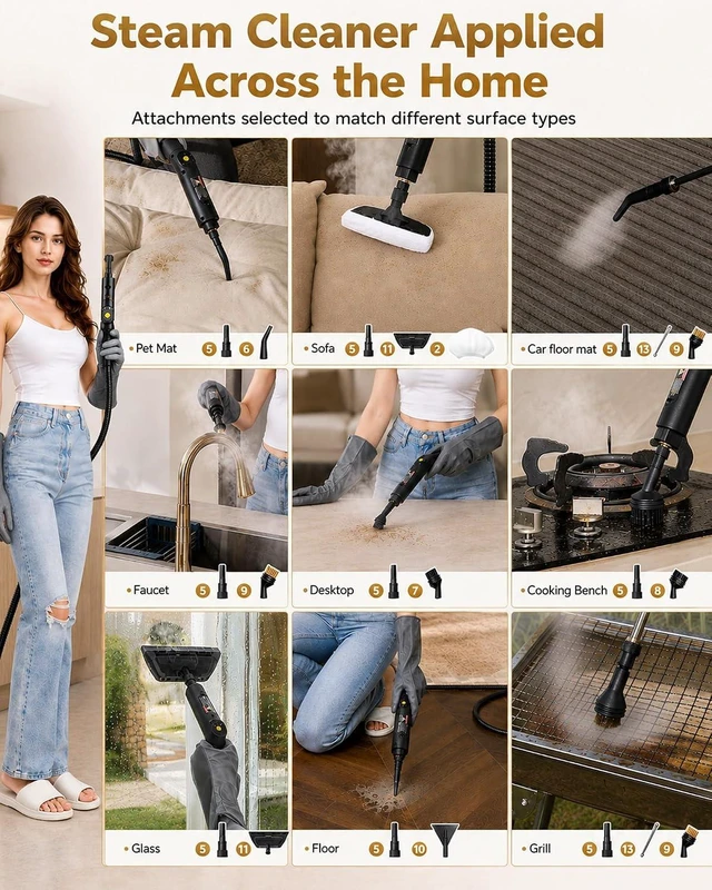 Alt view image 6 of 7 - Steam Cleaner, 3 Level Adjustable Handle with 18 Accessories, White