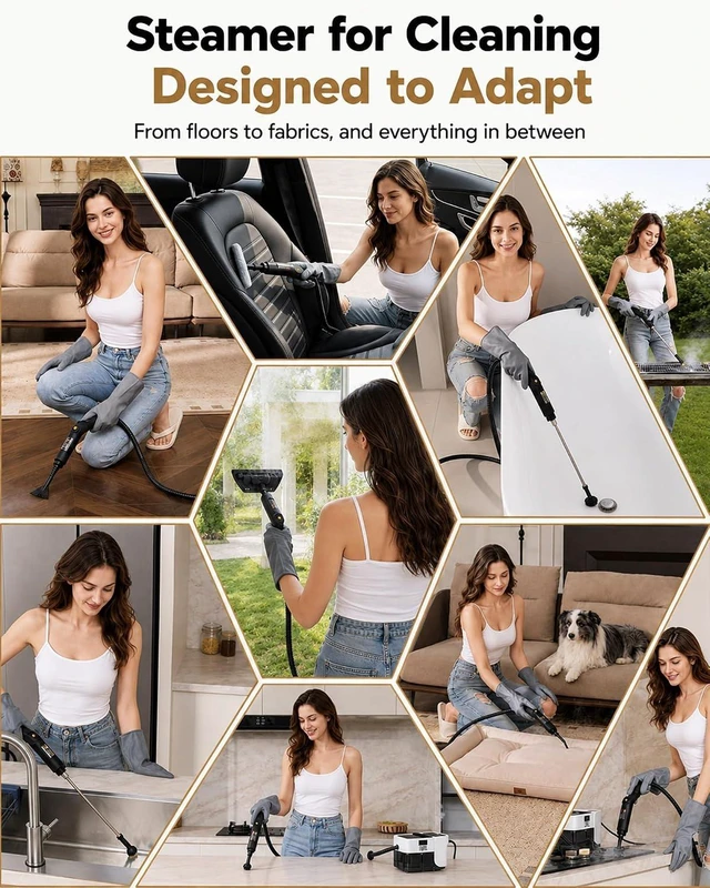 Alt view image 7 of 7 - Steam Cleaner, 3 Level Adjustable Handle with 18 Accessories, White