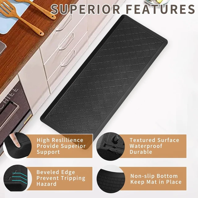 Alt view image 3 of 6 - 24 x 60 Inch Extra Support Anti Fatigue Comfort Kitchen Mat, Waterproof Long Kitchen Runner, Non-Slip Standing Desk Mat, Commercial Pads for Offices, Home, Garages (Barcelona Black, 24'' x 60'')