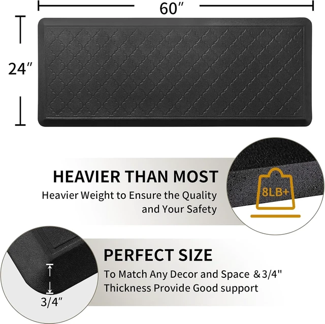 Alt view image 2 of 6 - 24 x 60 Inch Extra Support Anti Fatigue Comfort Kitchen Mat, Waterproof Long Kitchen Runner, Non-Slip Standing Desk Mat, Commercial Pads for Offices, Home, Garages (Barcelona Black, 24'' x 60'')