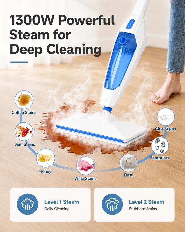 Alt view image 6 of 7 - Steam Floor Mop, 14-in-1 Detachable Steam Cleaner for Home Cleaning
