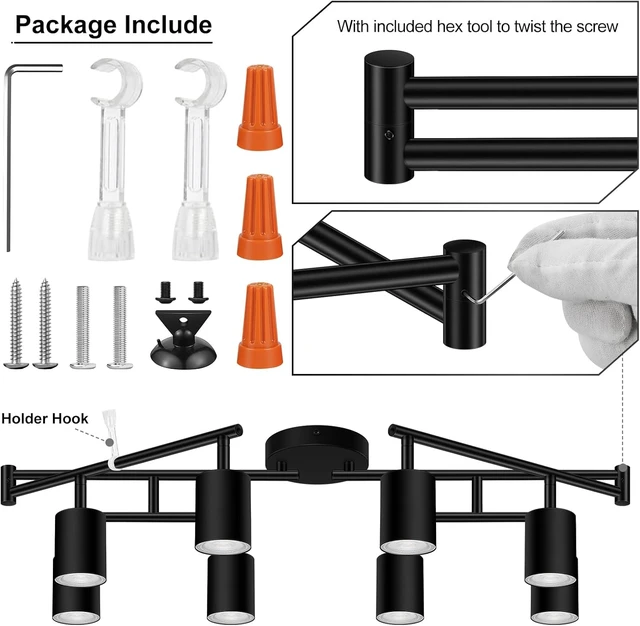 Alt view image 5 of 7 - 8 Light Track Lighting Fixtures Ceiling, Matte Black Kichen Track Lighting Fixtures, Rotatable Light Heads, Adjustable Modern LED Track Lights for Kitchen/Hallway, No GU10 Bulb