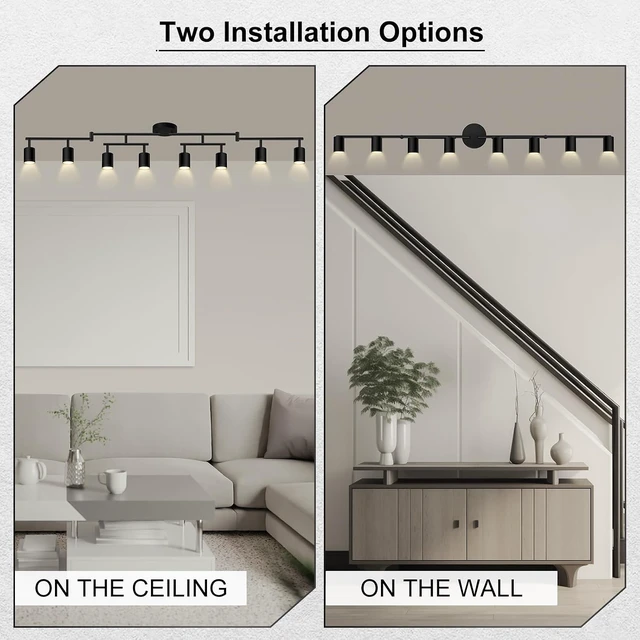 Alt view image 6 of 7 - 8 Light Track Lighting Fixtures Ceiling, Matte Black Kichen Track Lighting Fixtures, Rotatable Light Heads, Adjustable Modern LED Track Lights for Kitchen/Hallway, No GU10 Bulb