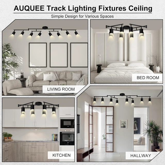 Alt view image 7 of 7 - 8 Light Track Lighting Fixtures Ceiling, Matte Black Kichen Track Lighting Fixtures, Rotatable Light Heads, Adjustable Modern LED Track Lights for Kitchen/Hallway, No GU10 Bulb