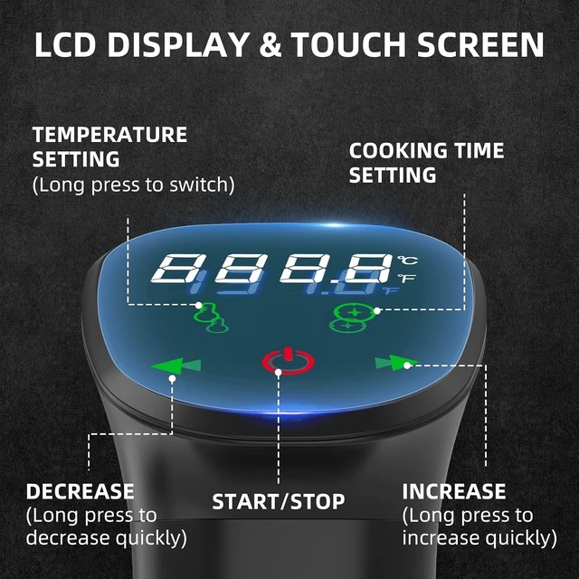 Alt view image 3 of 7 - Sous Vide Machine-Suvee Cooker- Sous Vide Kit with Lid, Recipes-1000W Fast Heating Immersion Circulator/Accurate Temperature and Timer/Digital Touch Screen, Stainless Steel (US Standard)