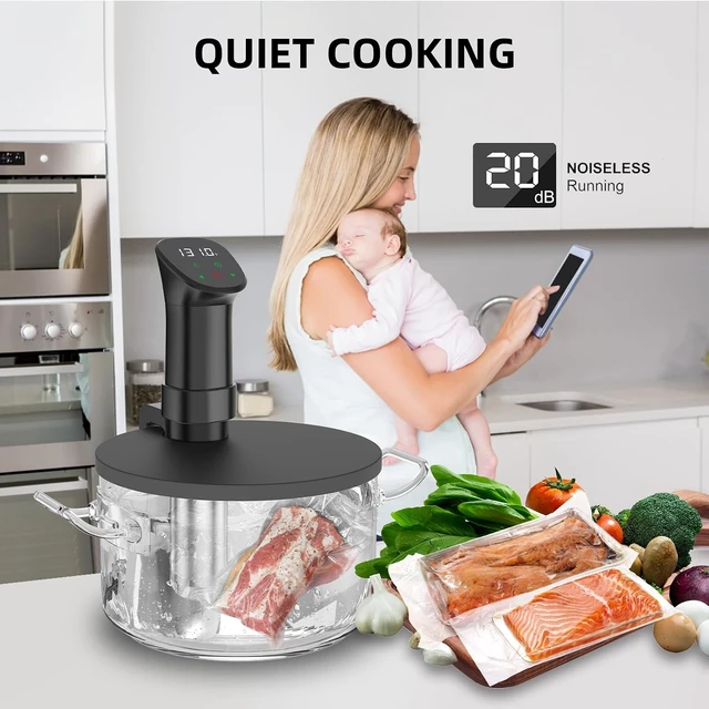 Alt view image 5 of 7 - Sous Vide Machine-Suvee Cooker- Sous Vide Kit with Lid, Recipes-1000W Fast Heating Immersion Circulator/Accurate Temperature and Timer/Digital Touch Screen, Stainless Steel (US Standard)