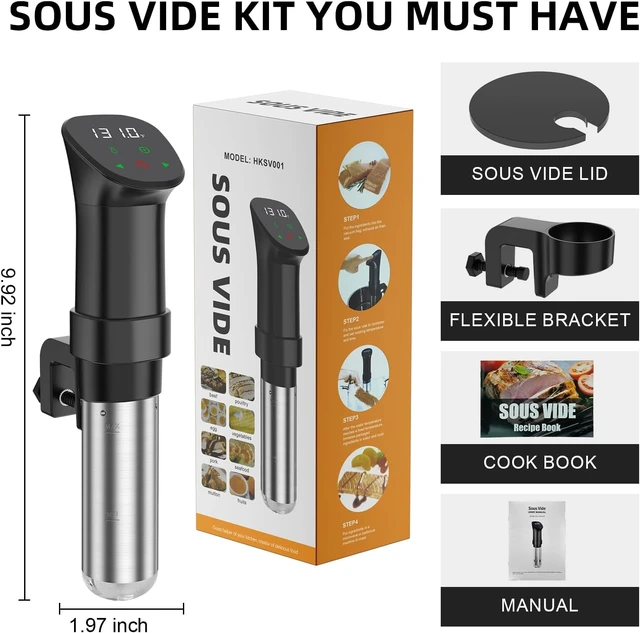 Alt view image 6 of 7 - Sous Vide Machine-Suvee Cooker- Sous Vide Kit with Lid, Recipes-1000W Fast Heating Immersion Circulator/Accurate Temperature and Timer/Digital Touch Screen, Stainless Steel (US Standard)