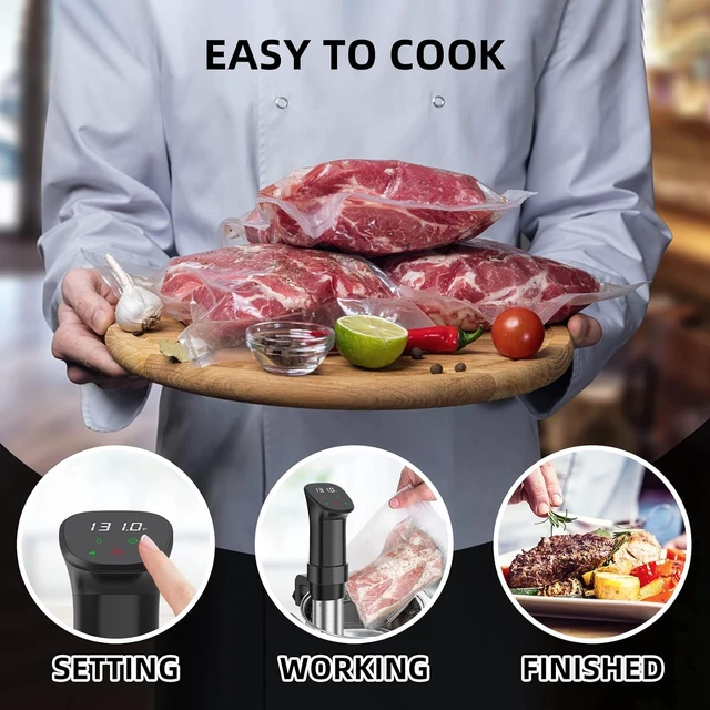 Alt view image 7 of 7 - Sous Vide Machine-Suvee Cooker- Sous Vide Kit with Lid, Recipes-1000W Fast Heating Immersion Circulator/Accurate Temperature and Timer/Digital Touch Screen, Stainless Steel (US Standard)