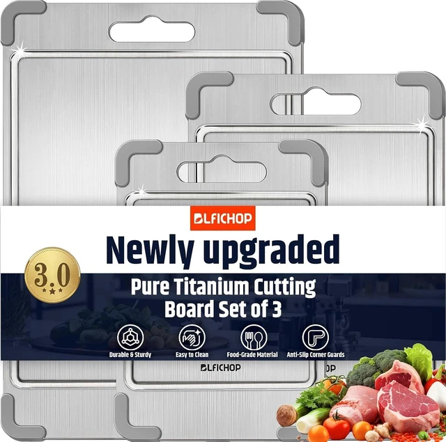 Main image of 3PCS Titanium Cutting Board with Groove, Removable Non-Slip corner
