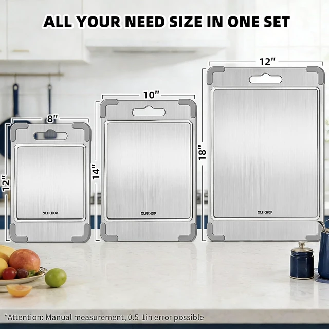Alt view image 2 of 6 - 3PCS Titanium Cutting Board with Groove, Removable Non-Slip corner