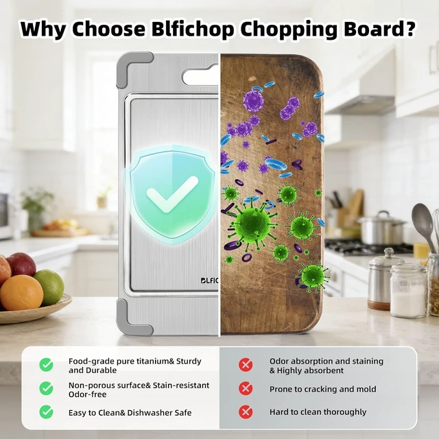 Alt view image 3 of 6 - 3PCS Titanium Cutting Board with Groove, Removable Non-Slip corner